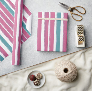 Cadeau Papier Motif peint rose et bleu Aqua