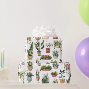 Cadeau Papier Motif Plante à aquarelle pointillé