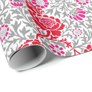 Cadeau Papier peint floral jacobéen, rouge profond, rose