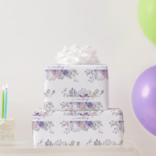 Cadeau Papier personnalisé floral aquarelle rose et viole