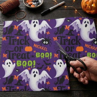 Cadeau Papier personnalisé Violet Fantôme Monogramme Nom