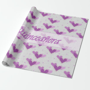 Cadeau Papier rose d'enveloppe de coeurs pourpres de