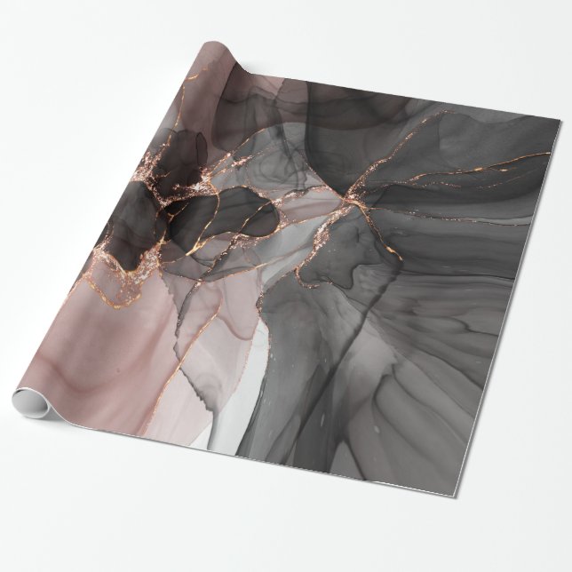 CADEAU PAPIER ROSE FLOTTANT ROSE NOIR LUXE (Déroulé)