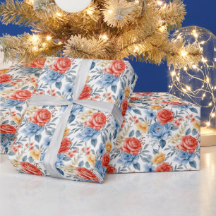 Cadeau Papier Rose rouge et bleu à envelopper Roses Vinta