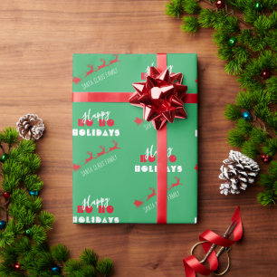 Cadeau Papier vert père Noël Sleigh Holiday
