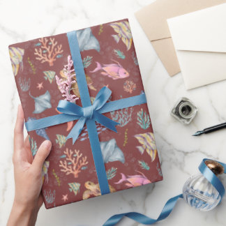 Cadeau Papier Vie Océan Aquarelle Sangria Grise Texturée