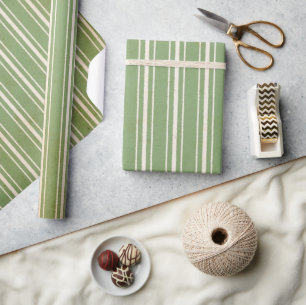 Cadeau Papier Vintage Feuille à rayures de pin vert