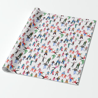 Cadeau Patineurs de glace Noël Joie Enveloppement Papier