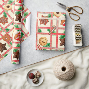 Cadeau Pays Noël En vichy & Cookies Enveloppement Papier