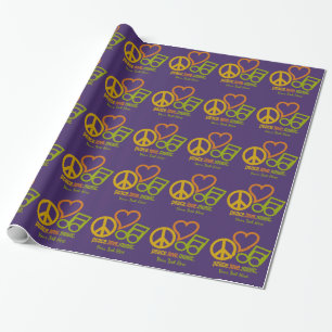 Cadeau Peace Love Music papier d'emballage personnalisé