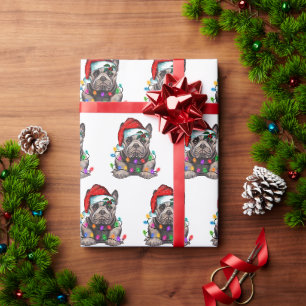 Cadeau Père Noël Bulldog avec papier d'enveloppement des