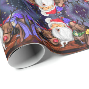 Cadeau Père Noël et rennes Drôle papier enveloppant Noël