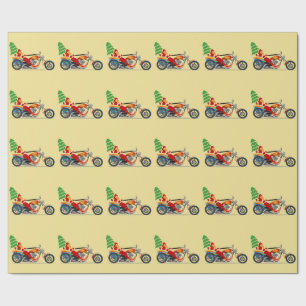 Cadeau Père Noël sur un papier d'emballage de moto