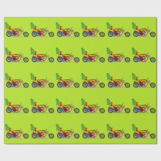 Cadeau Père Noël sur un papier d'emballage de moto