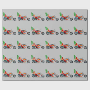 Cadeau Père Noël sur un papier d'emballage de moto