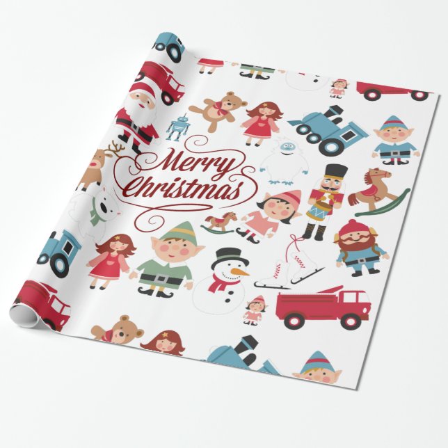 Cadeau Père Noël Workshop Jouets Elfes Papier d'enveloppe (Déroulé)