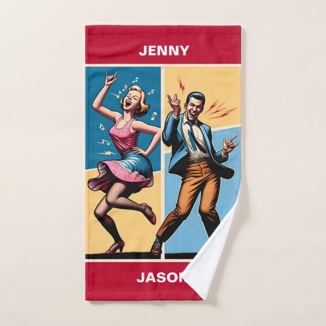 Cadeau personnalisable Rock N'Roll des années 60 p (Serviette à main)