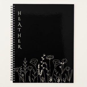 Cadeau personnalisé noir Boho Wildflower pour elle