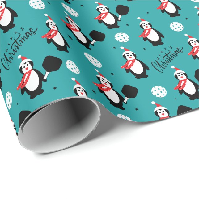 Cadeau 🐧 Pickleball Joyeux Noël 🎁 papier à envelopper (Coin rond)