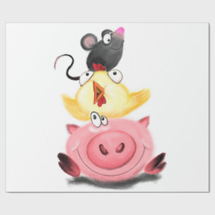 Cadeau Piggy Chick et souris amis Envelopper papier amusa