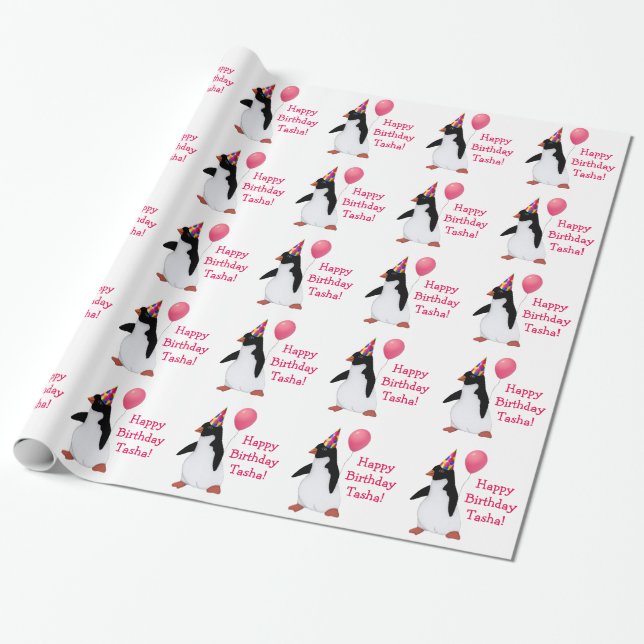 Cadeau Pingouin Anniversaire Nom personnalisé Papier à en (Déroulé)
