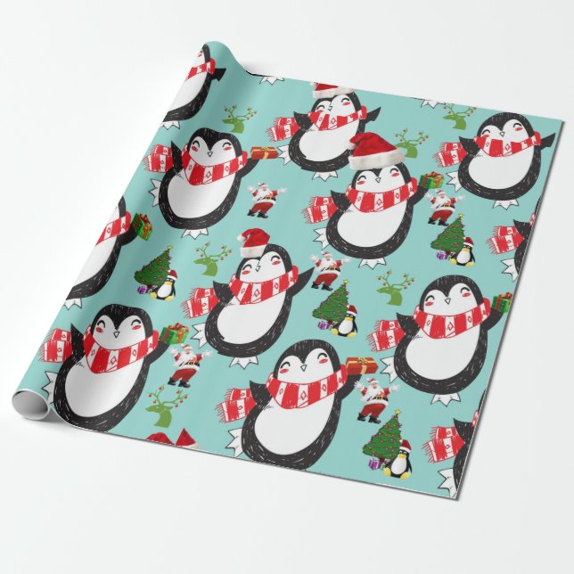 Cadeau Pingouin en papier d'enveloppement de Noël (Déroulé)