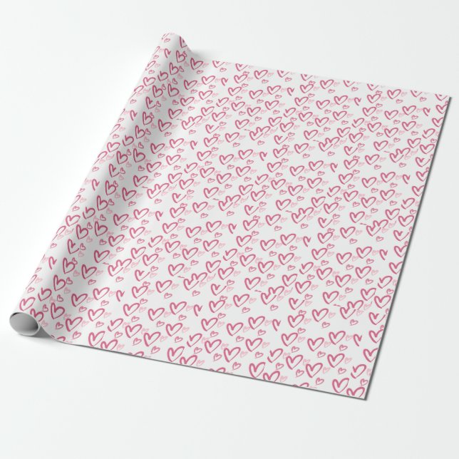 Cadeau Pink Heart Valentine's Day Wrapping Papier (Déroulé)