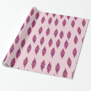 Cadeau Plumes Aquarelle Papier d'enveloppement rouge rose