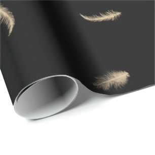 Cadeau Plumes d'or sur papier d'emballage noir