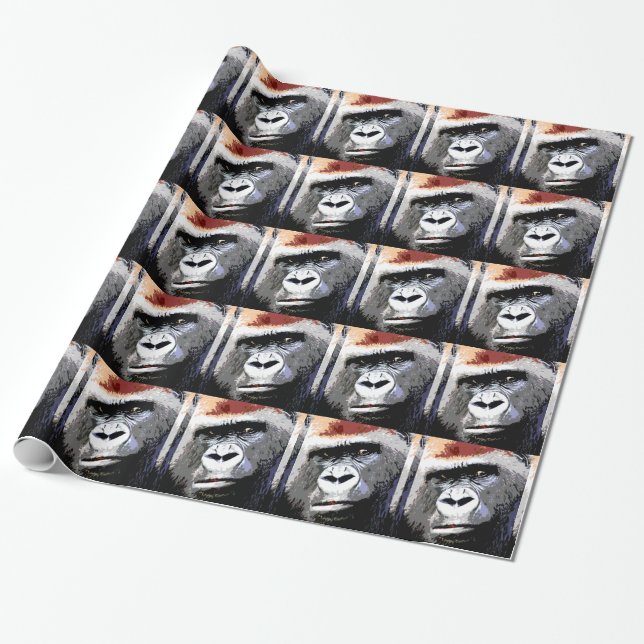 Cadeau Pop Art Gorilla face à Noël papier enveloppement (Déroulé)