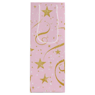 Cadeau Pour Bouteille Vin stellaire - Sac à vin rose et Gold Star