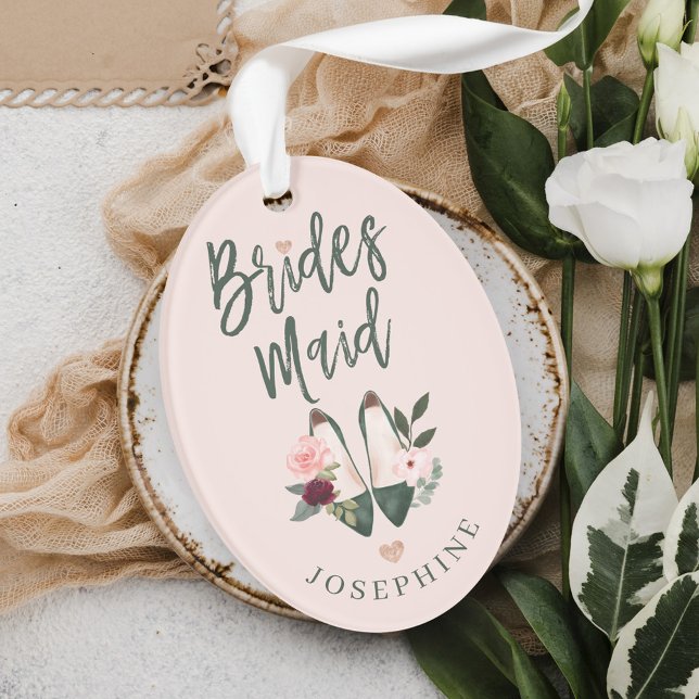 Cadeau pour Bridesmaid | Nom et message hauts talo (Gift for Bridesmaid | Name & Message High Heels Ornament)