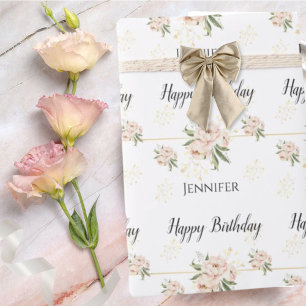 Cadeau Pretty Pink Peony Joyeux papier d'enveloppement d'