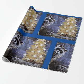 Cadeau Raccoon et papier d'enveloppement d'arbre de Noël