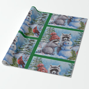 Cadeau Raccoons bonhomme de neige & cardinal papier d'env