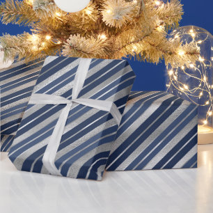Cadeau Rayures de Noël en papier d'aluminium bleu et arge