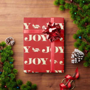 Cadeau Red and Gold Joy Holly Christmas Wrapper Papier