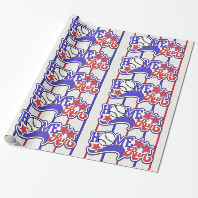 Cadeau Red White & Blue Home Run Baseball Papier rayé (Déroulé)