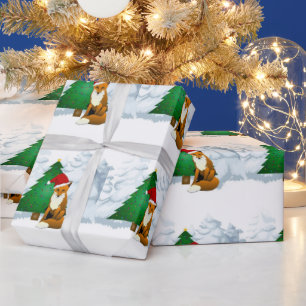 Cadeau Renard avec papier d'enveloppement de sapin pour e