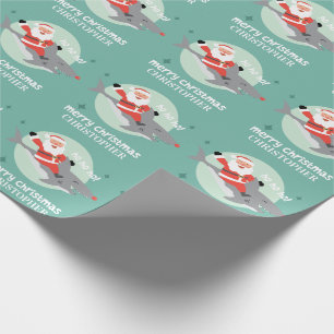 Cadeau Requin et Père Noël avec papier d'emballage de nom