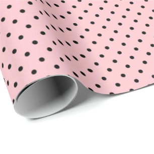 Cadeau Rose Clair   Papier noir à enveloppement à points 