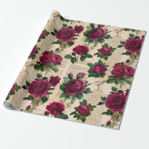 Cadeau Roses de Bourgogne sur le papier journal Vintage