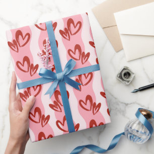 Cadeau Rouleau de papier d'emballage Cœurs Rouges et Rose