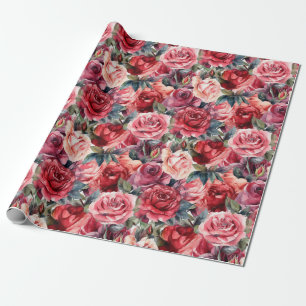 Cadeau Rouleau de papier d'enveloppement Rose aquarelle