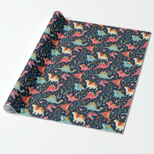 Cadeau Rouleau de papier enveloppant de dinosaure de Noël