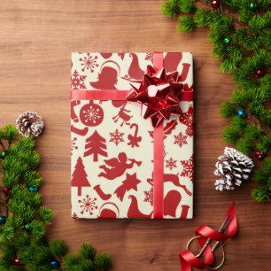 Cadeau RusticRouge Motif Festif Papier d'enveloppement de