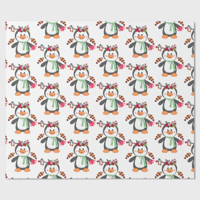 Cadeau Saint-Valentin Envelopper le papier Penguin Poisso (Plat)