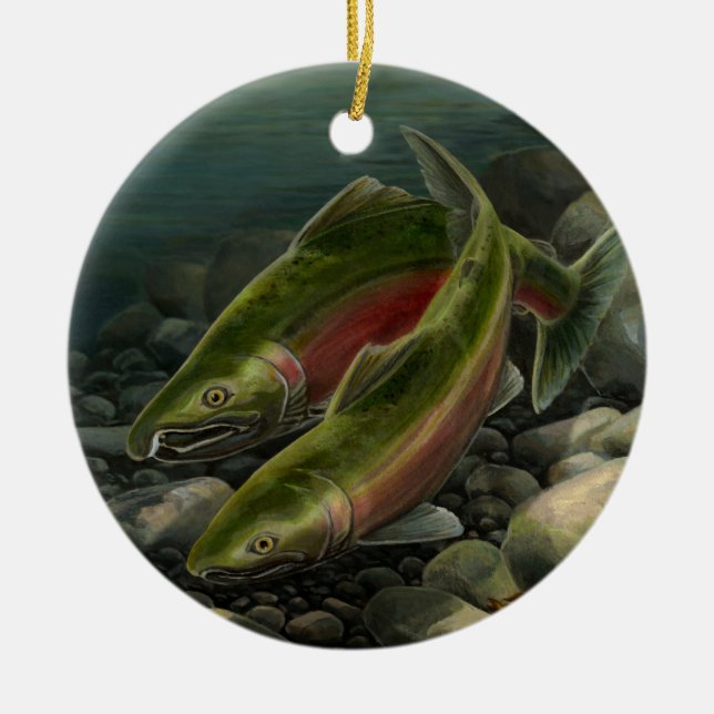 Cadeau saumoné personnalisé par ornement de pêche (Devant)