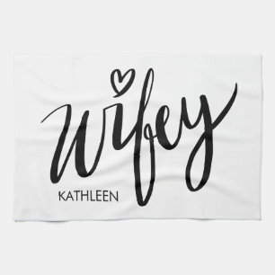 Cadeau serviette de cuisine Wifey avec nom personn