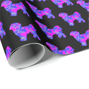 Cadeau Shih Tzu Silhouette Rose et Bleu Chien Papier noir